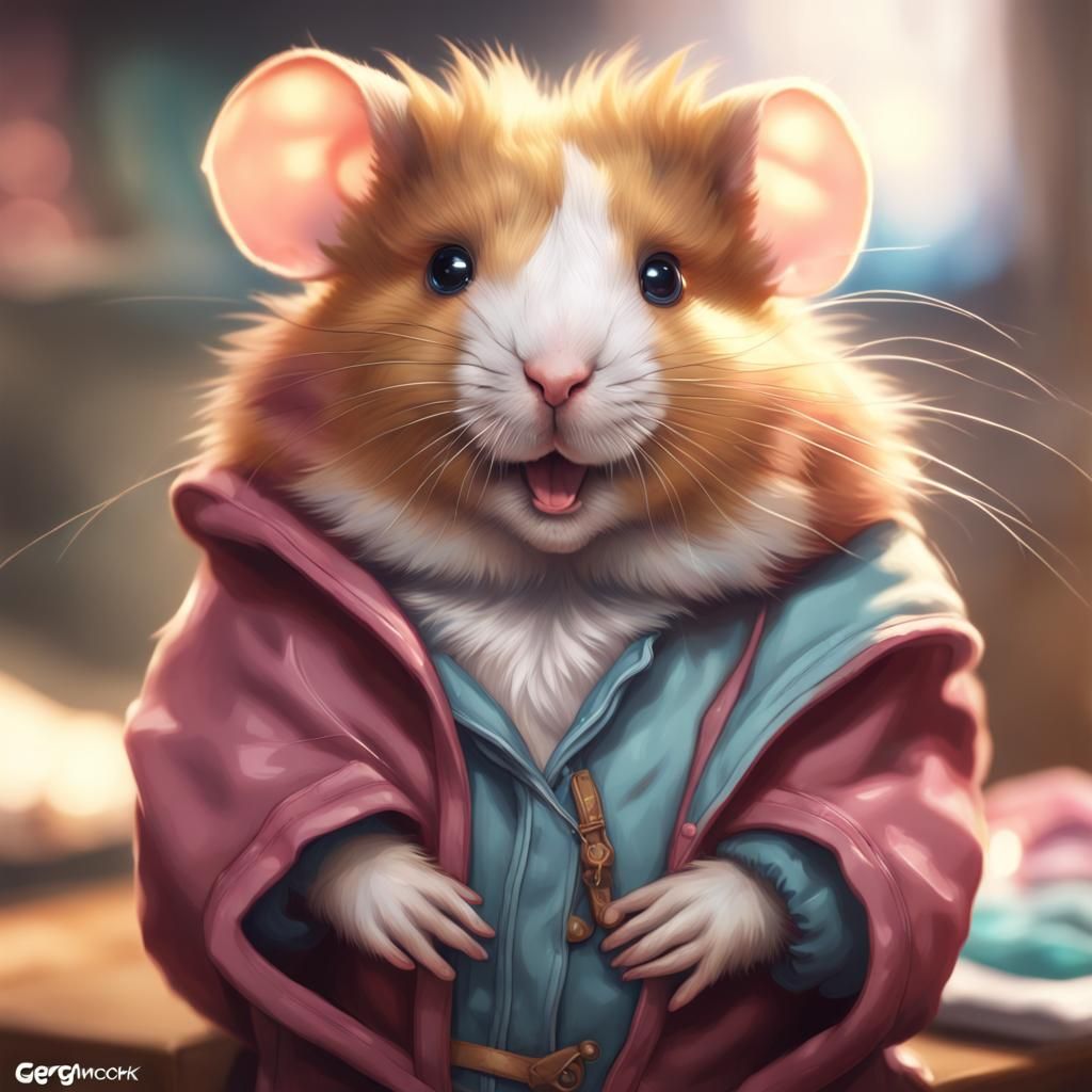 Hyperdetailed Hamster Portrait in Shopping Clothes