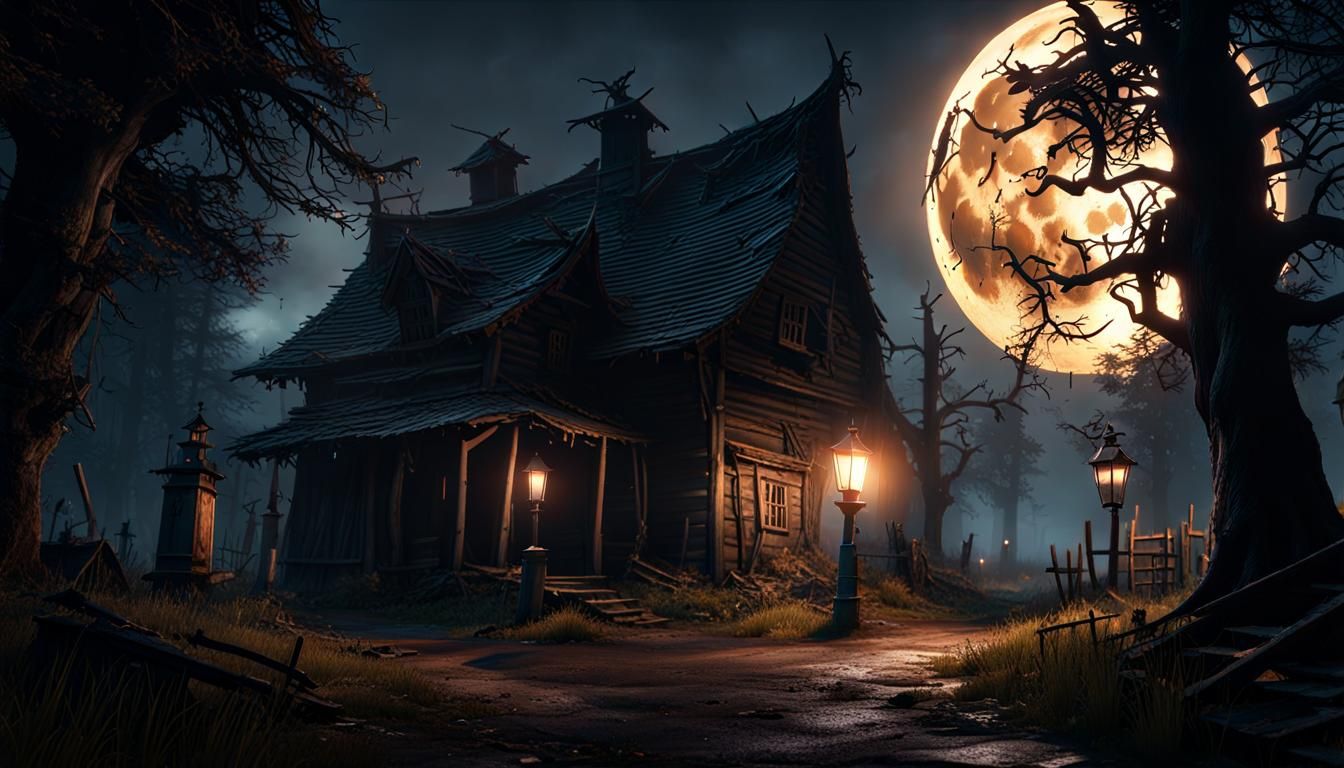 Haunted Village with Witches and Zombies in CGI