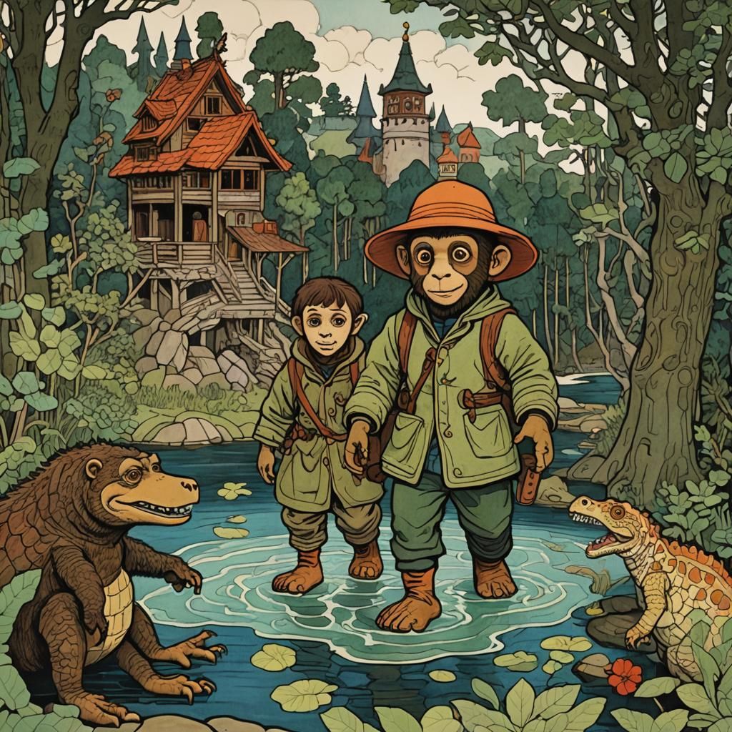 Cheburashka and Gena Pop-up Book Illustration