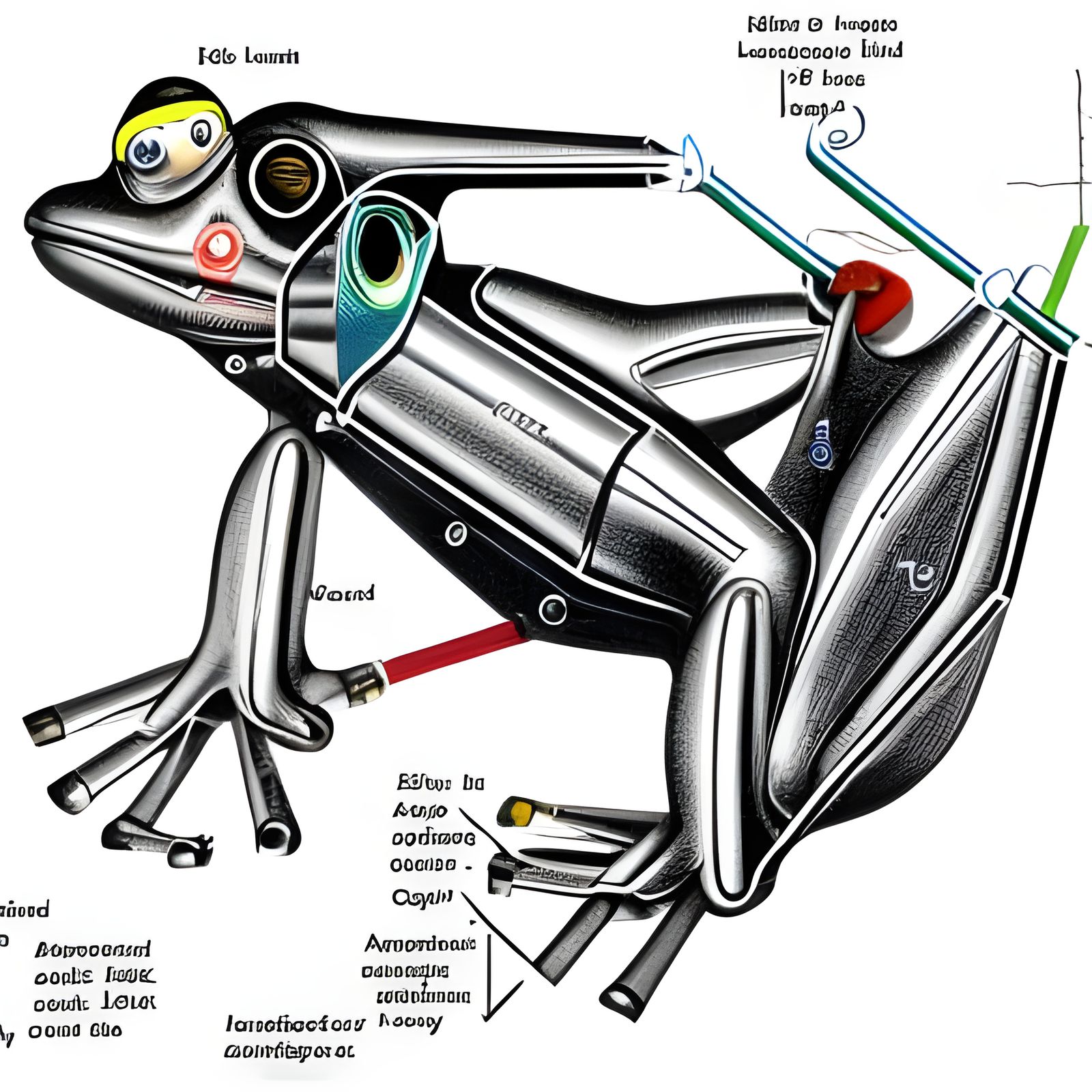 Mechanical Frog: Technical Pencil Drawing Diagram