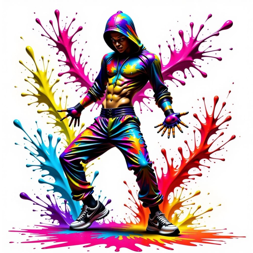 Energetic K-Pop Dancer with Splattering Paint