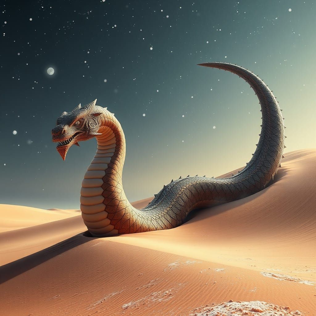 Majestic Dune Wyvern Unfolds Amidst Snowy Christmas Landscap...