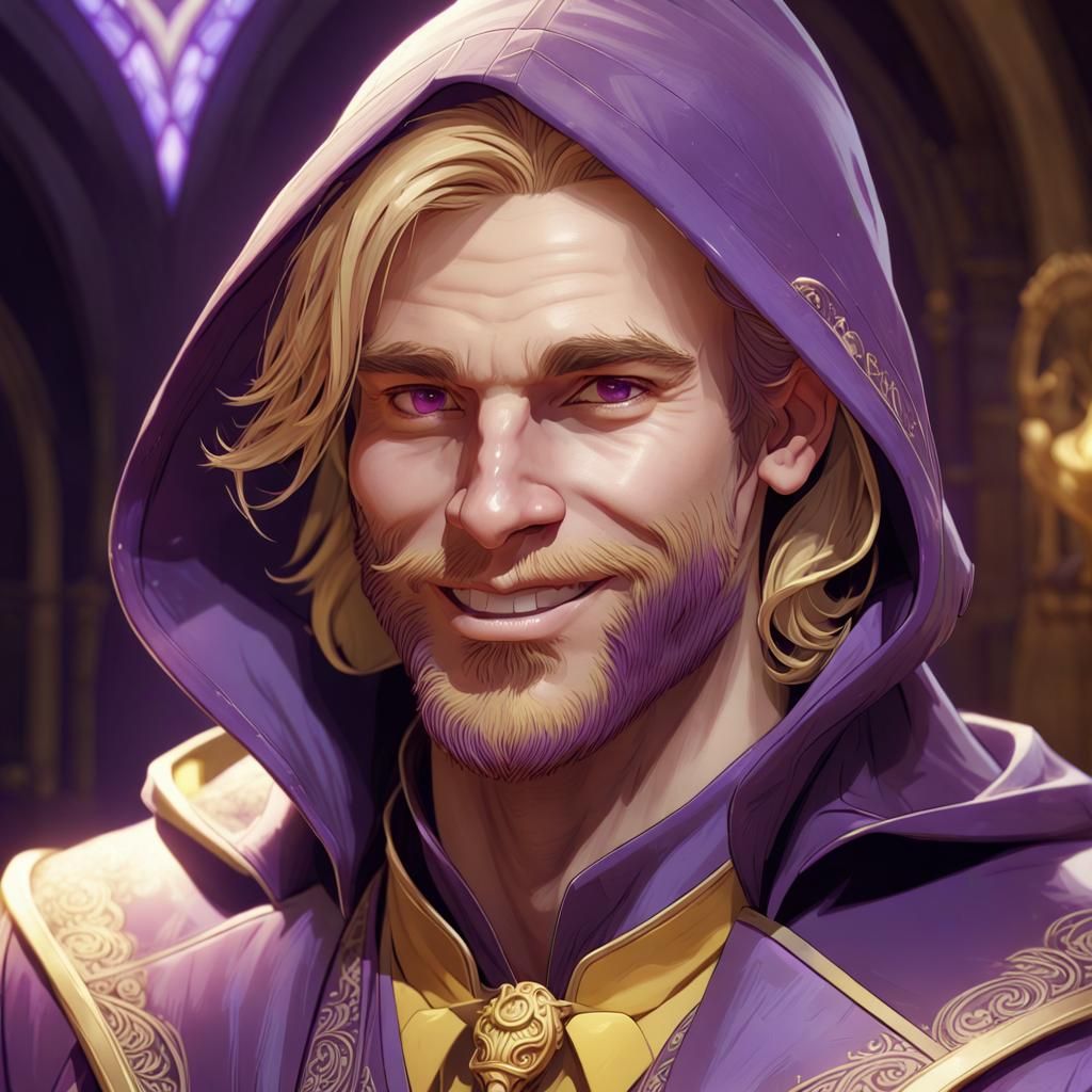 Man in Purple Suit with Magic, Hyperdetailed Art