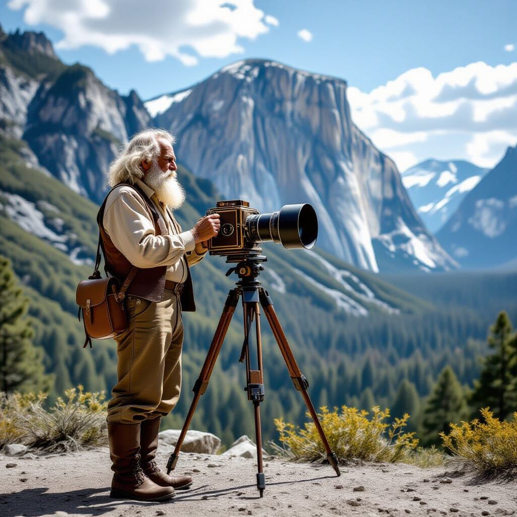 Photographer in Yosemite National Park, Ansel Adams Style