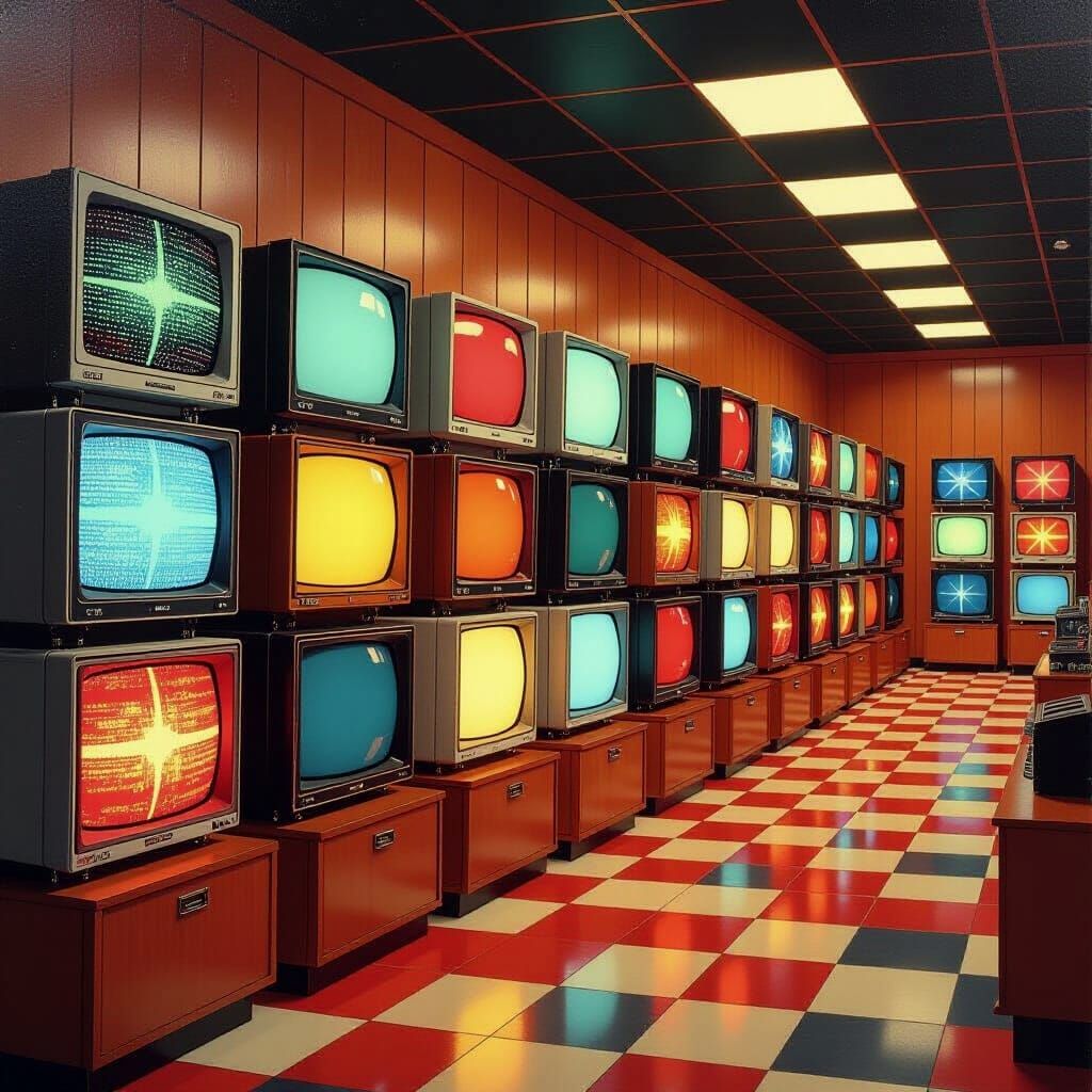 Vintage CRT TV Wall in 1980s Style