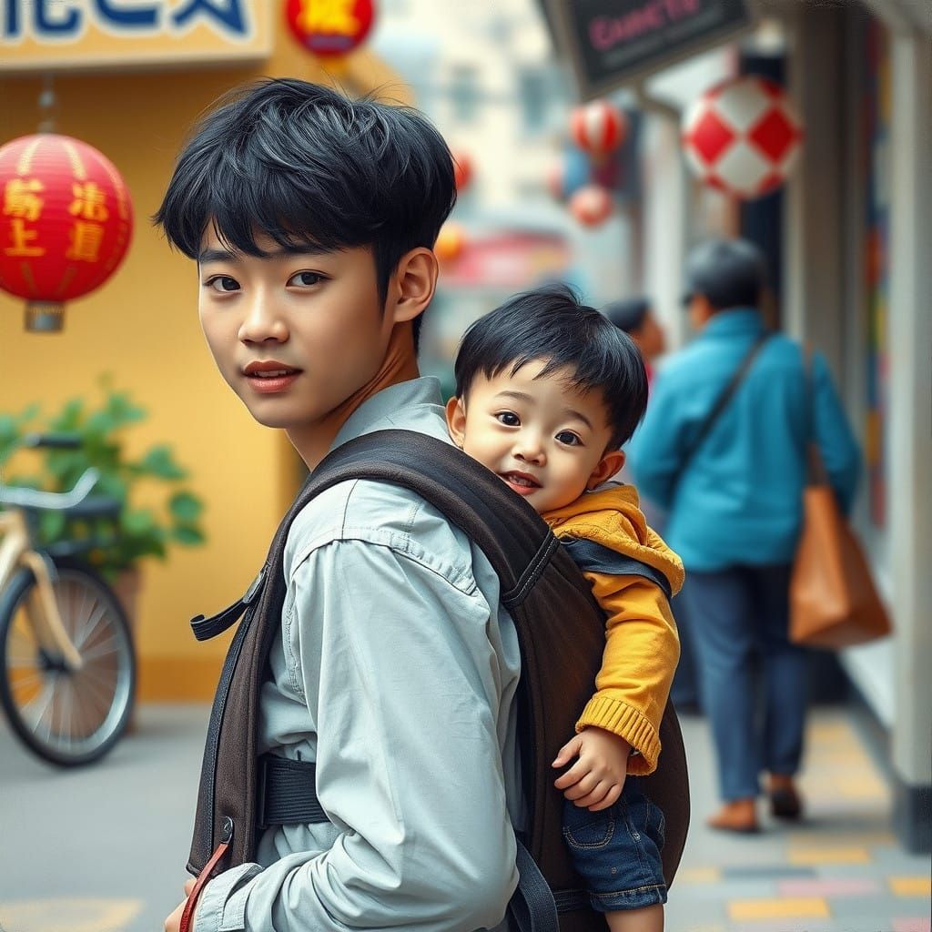 Teenage Korean Boy Enjoys Street Life with Brother