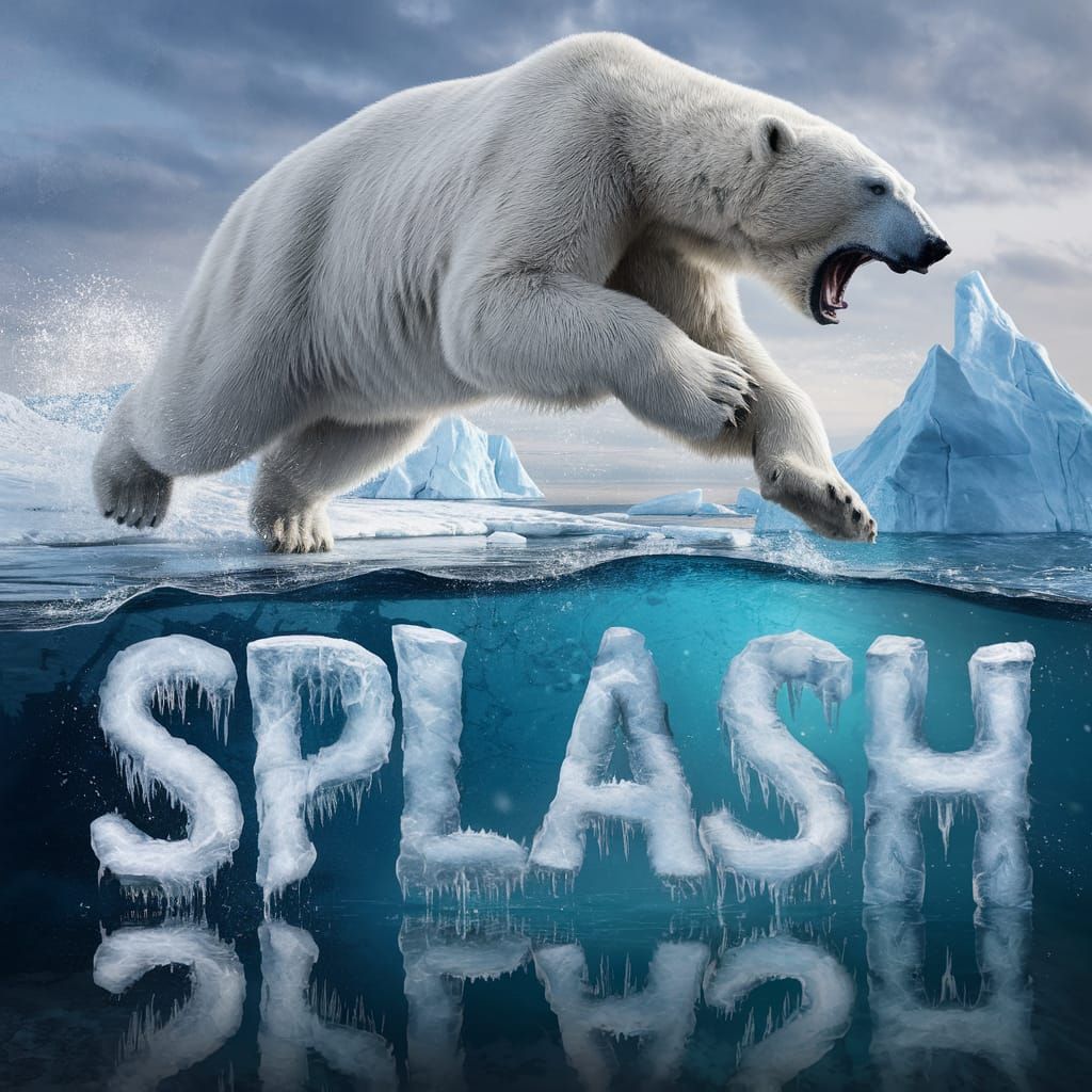 Polar Bear's Icy Plunge: A UHD Painting
