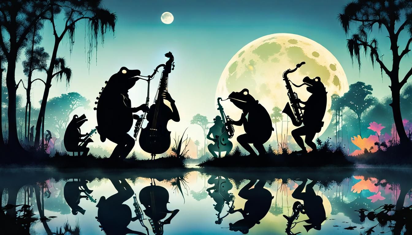 Saxophone Double Exposure: Bullfrogs Jamming in Bayou