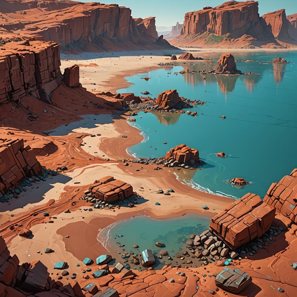 Martian Beach with Turquoise Sea in Photorealistic Sci-Fi St...