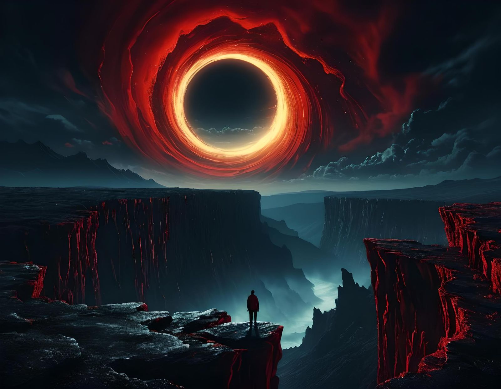 Desperation on the Edge: A Surreal Moonlit Scene