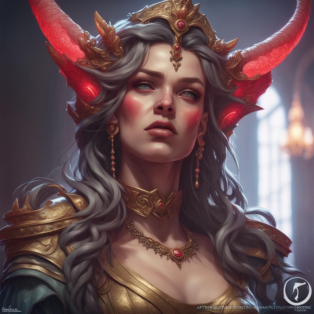 Demonic Cat Princess Portrait, Detailed Digital Art