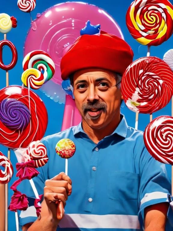 Man with Lollipop and Fiery Accents