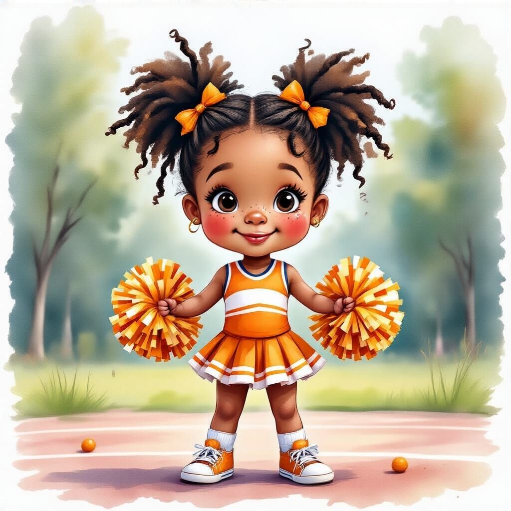 Cheerleader with Braids in Watercolor Style