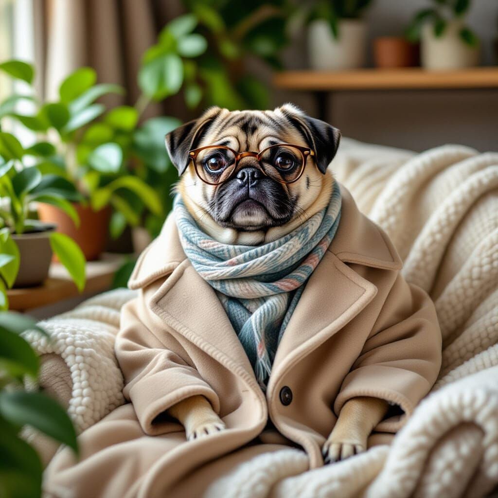 Pug in Cozy Cottagecore Scene