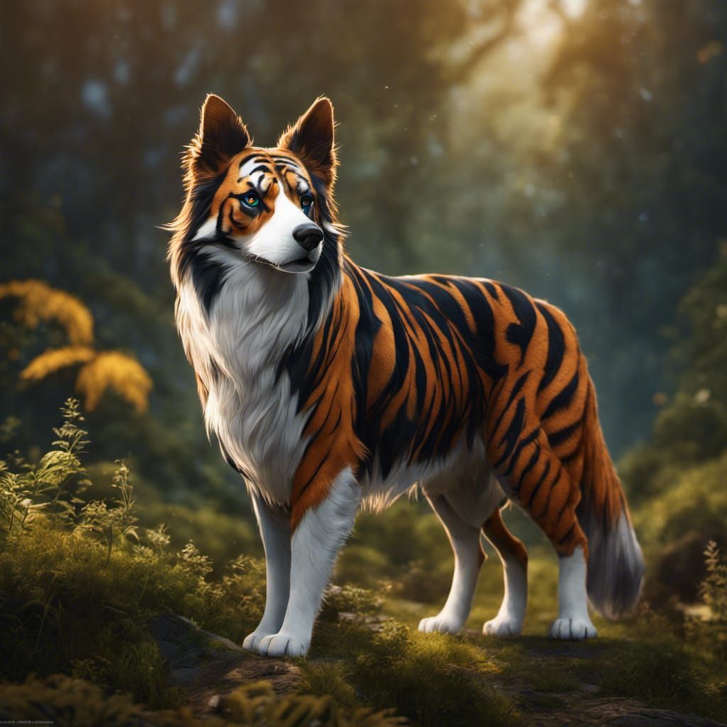 Border Collie-Tiger Hybrid: Wildlife Photography in 8K