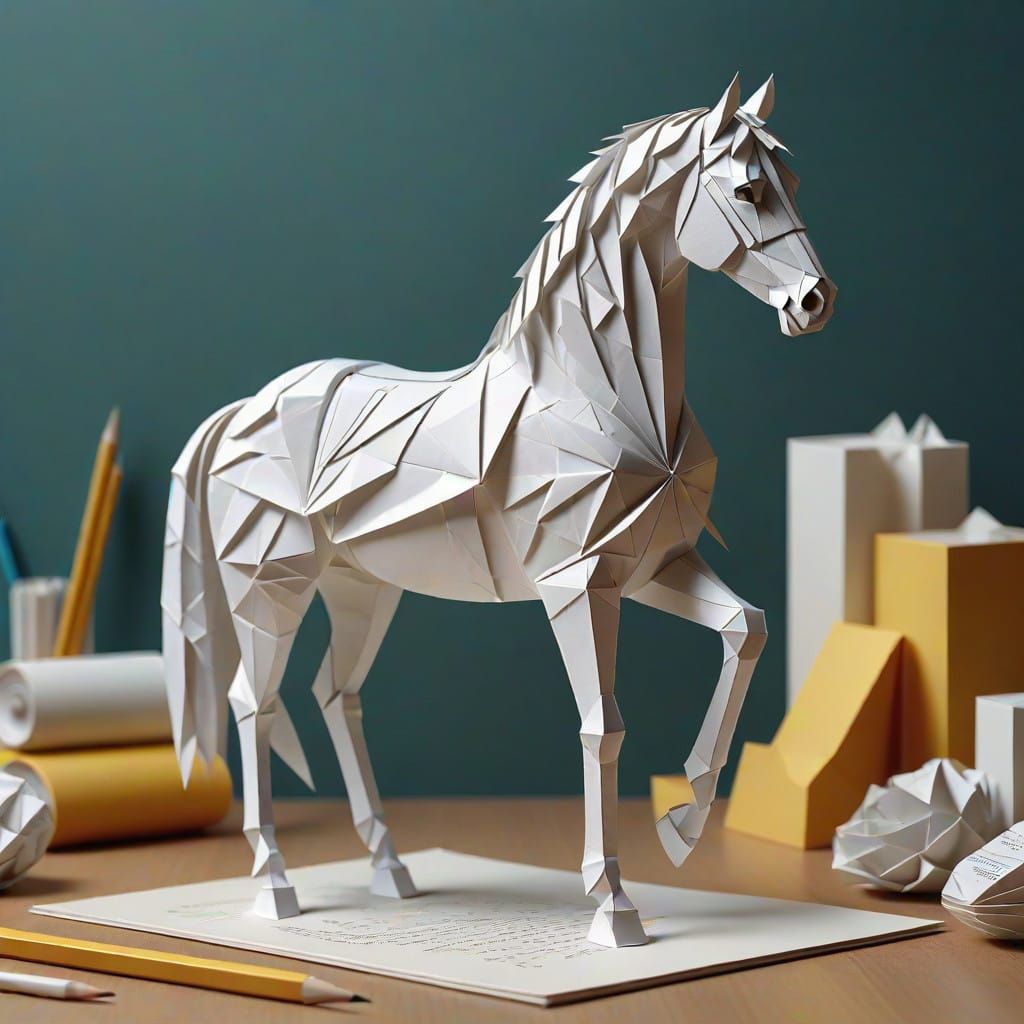 Origami Arabian Horse in Serene Stationery Setting