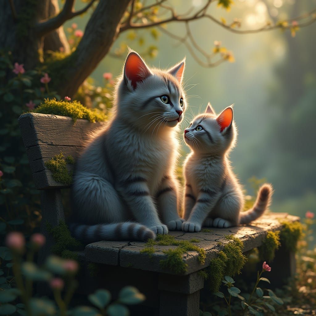 Regal Kitten and Majestic Cat Lounge Together in Enchanted F...