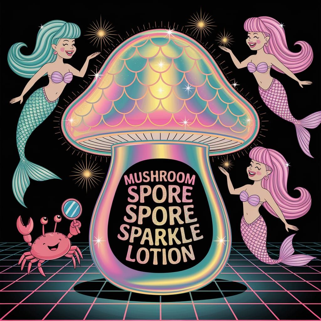 Vibrant Underwater Scene with Mermaids and Glowing Mushroom ...