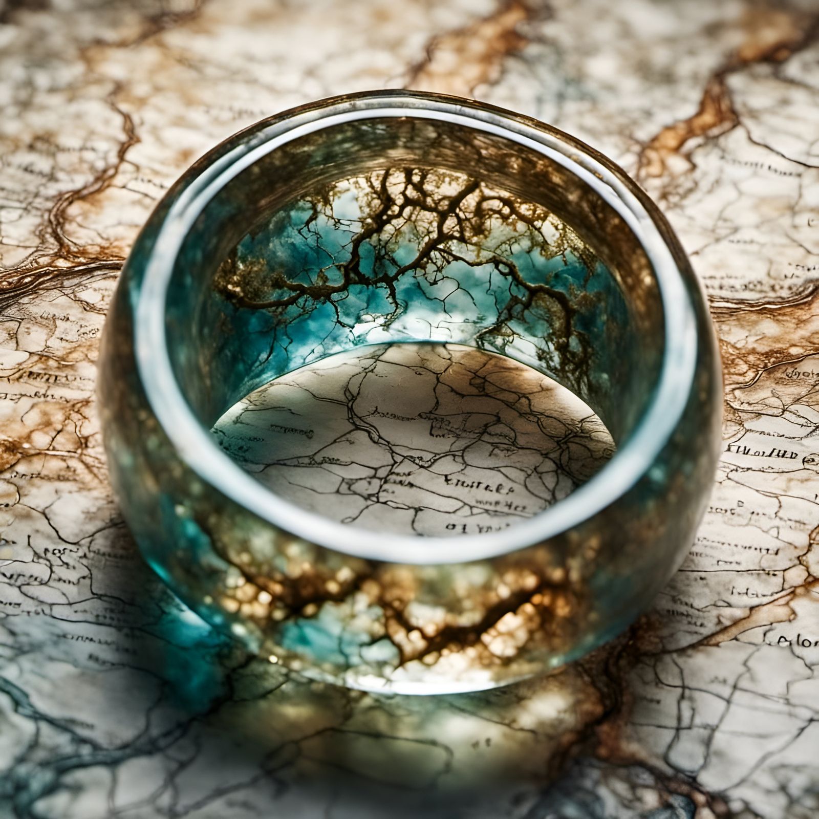 Magical Glass Ring with Detailed Map Etchings