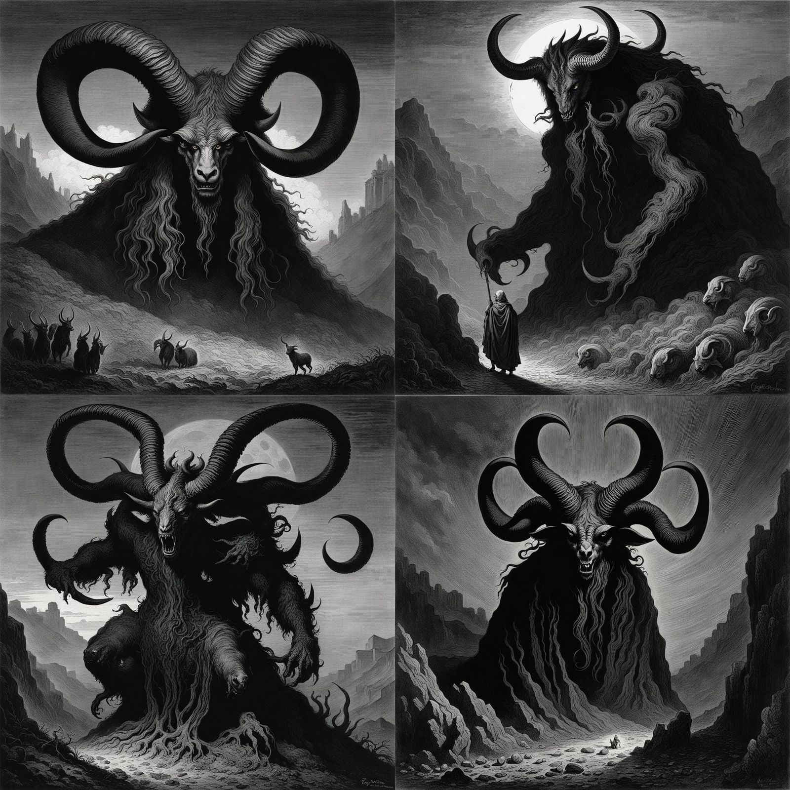 Horrific Shadow Monster with Horns, Dark Art