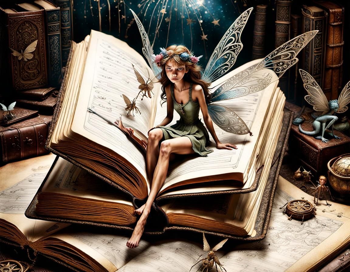 Fairies on Open Book in Whimsical Style
