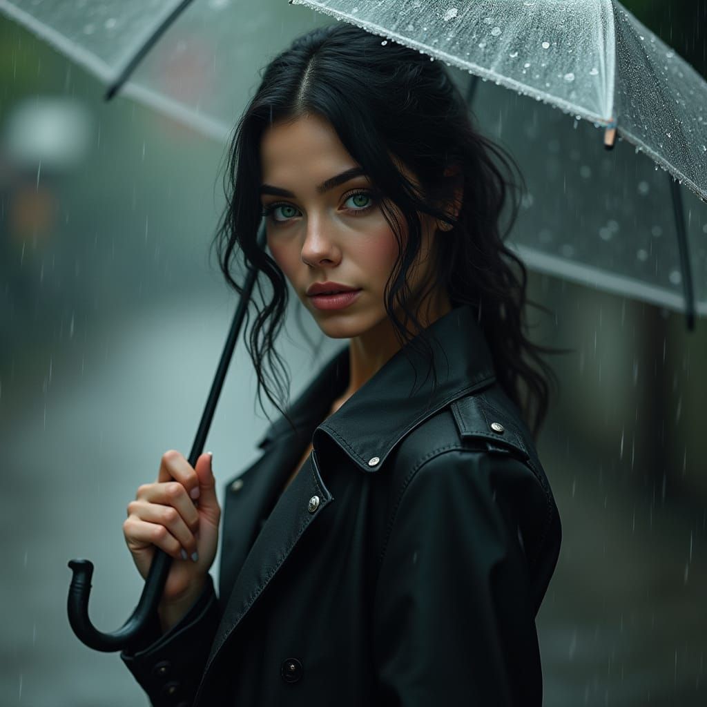 Confident Woman Stands Calm in the Rain