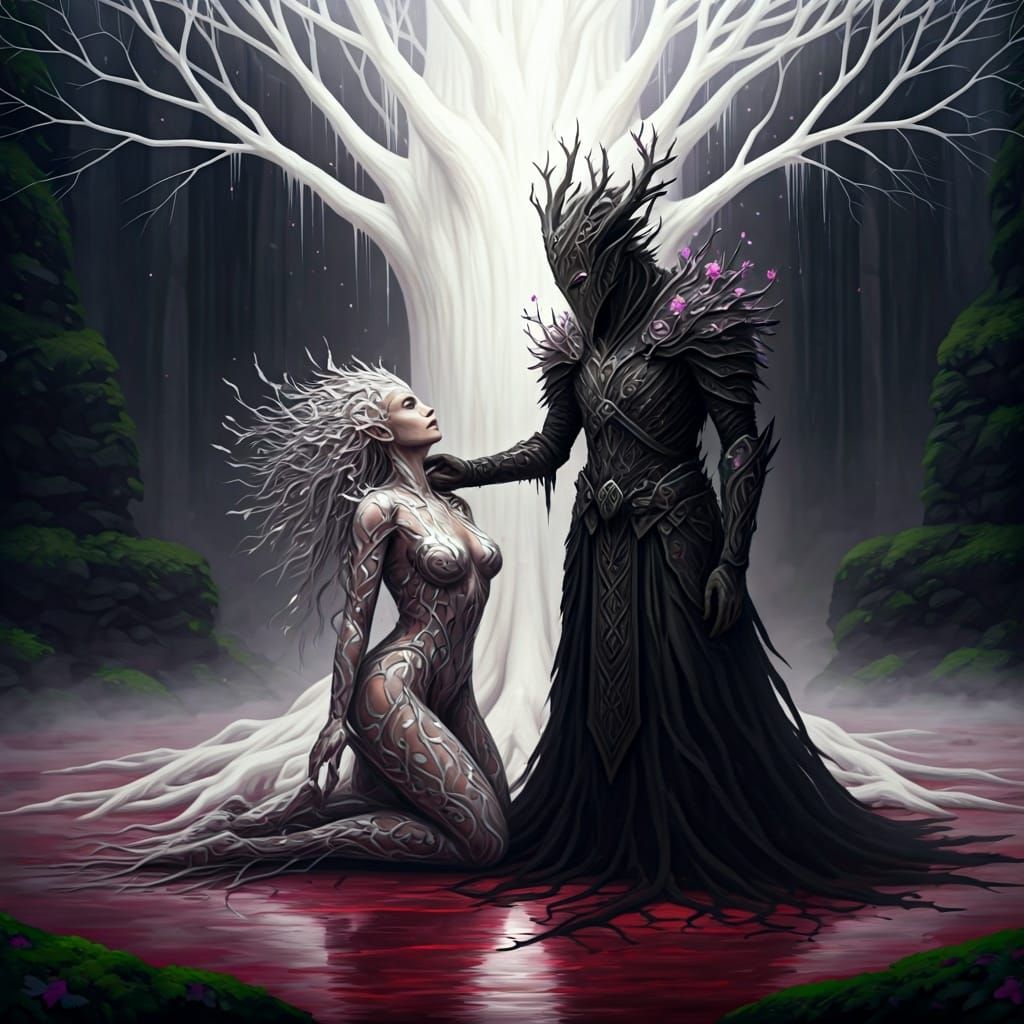 Druid Transformation in Gothic City Square, Watercolor Style