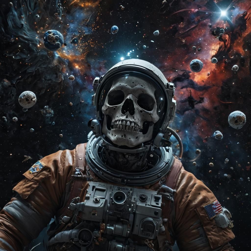 Astronaut Skull Floats in Cosmic Abyss