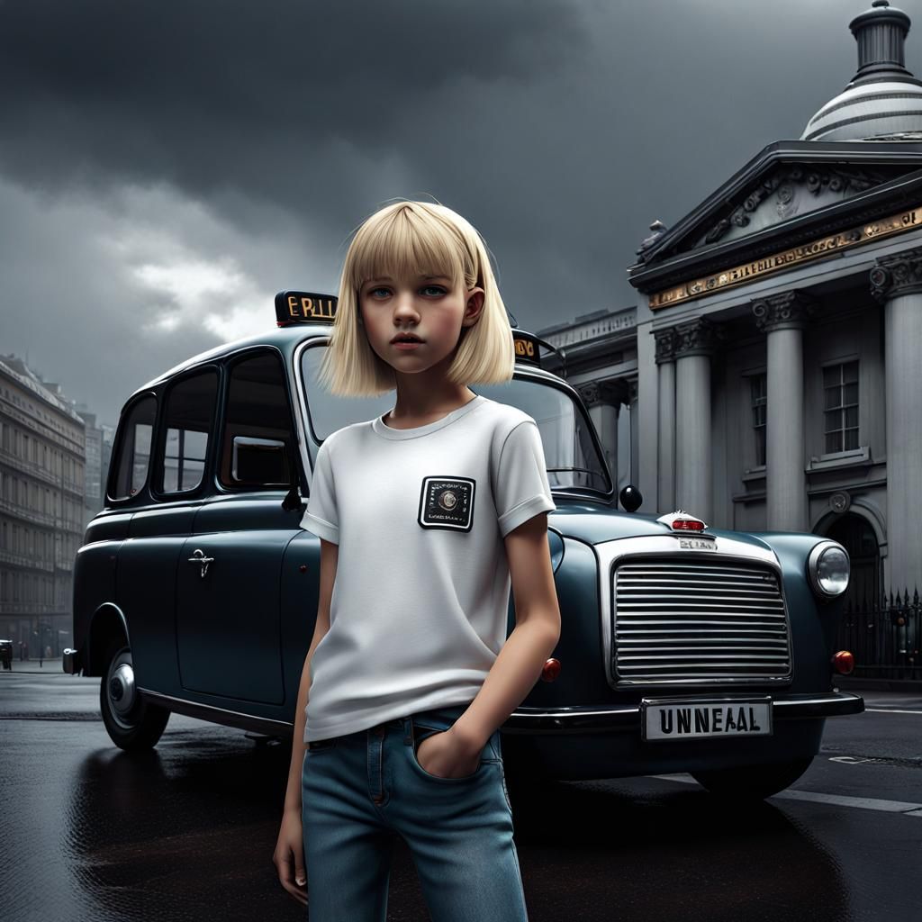 Girl in White Tee by Cab, Detailed Matte Painting