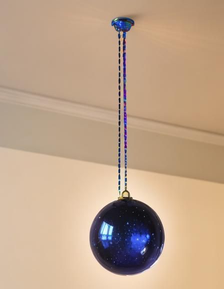 Beautiful cobalt blue glass ball hanging from the ceiling& p...