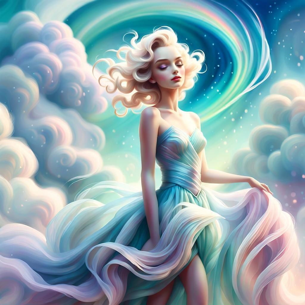 Wind Nymph in Cumulus Cloud, Disney Style