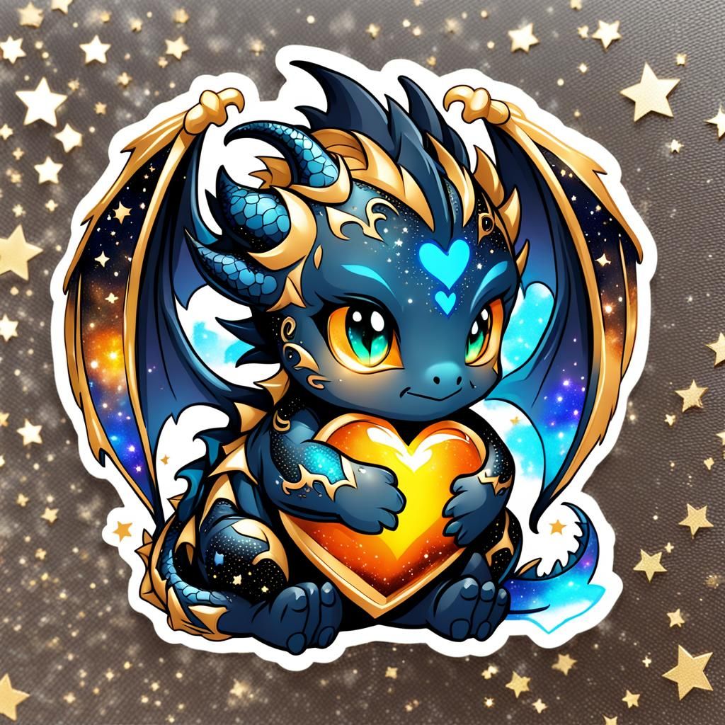 adorable baby  black gold and orange and blue chibi  dragon ...
