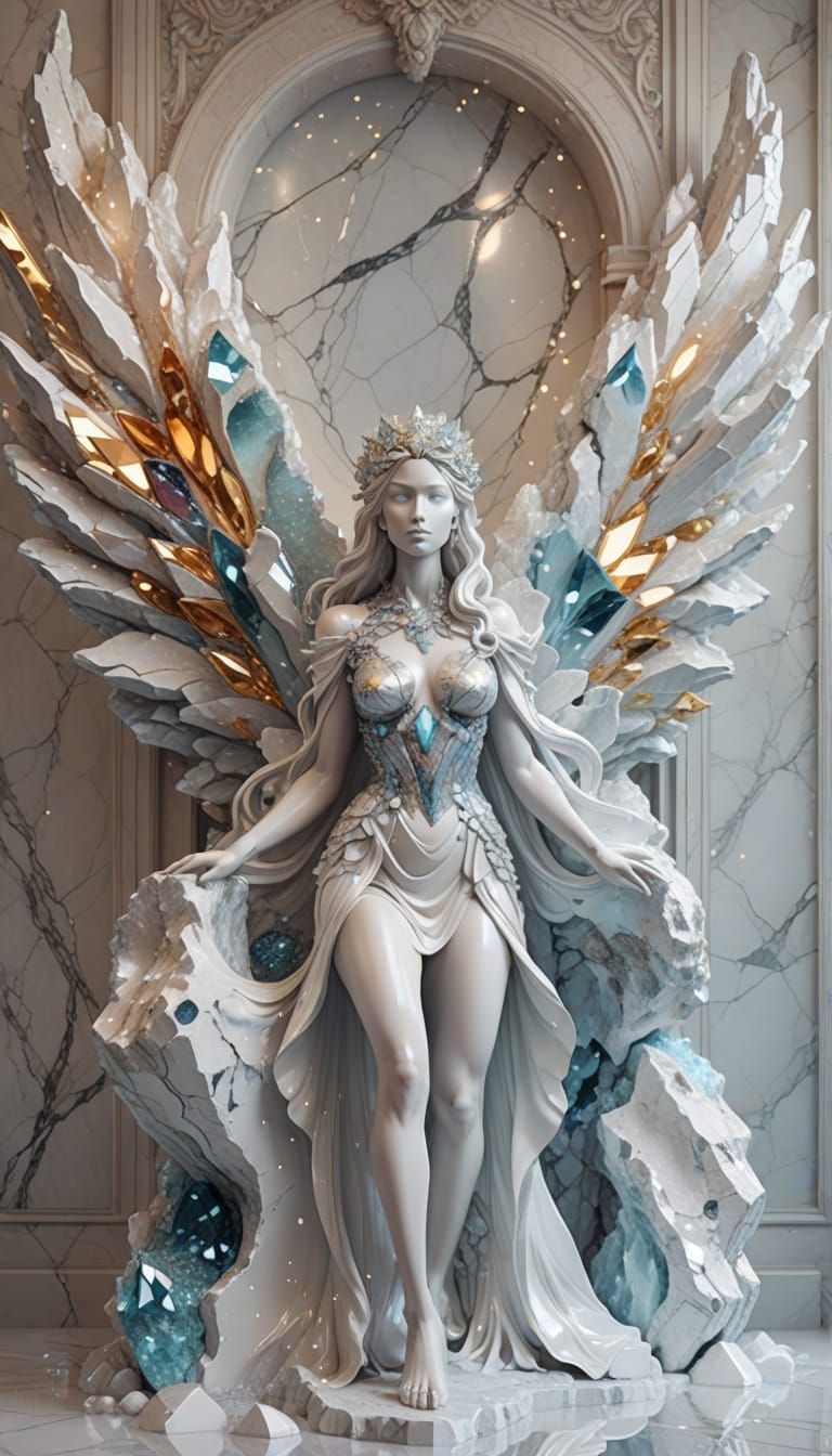 Majestic Marble Goddess Emerging from Crystal Geode