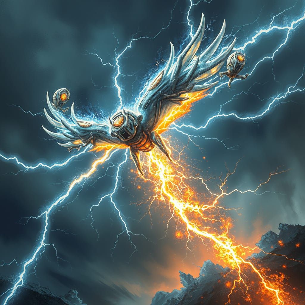 Electric Storm Entity in Industrial Cyberpunk Style