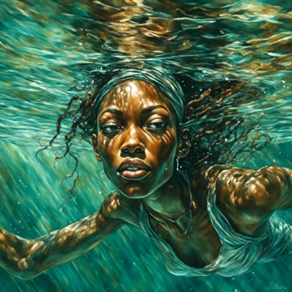 Underwater Portrait of Black Woman in Renaissance Style
