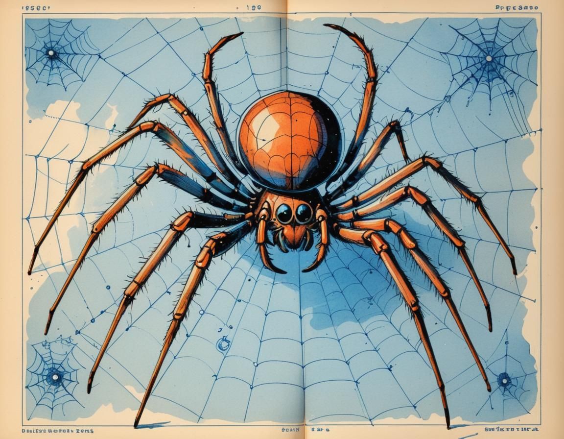 Blueprint Spider Illustration in Retro Style