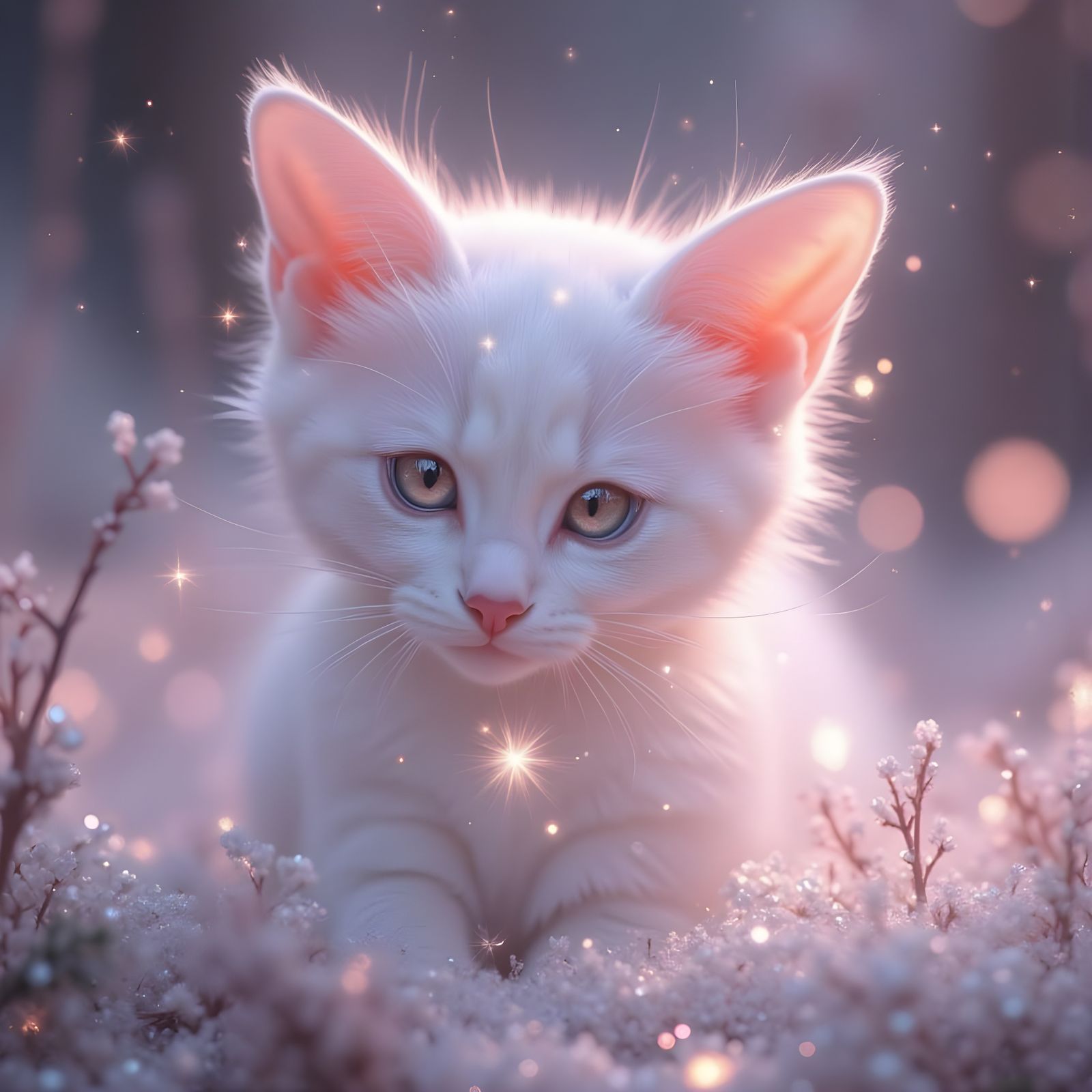Tiny Pearl Cat with Celestial Glow