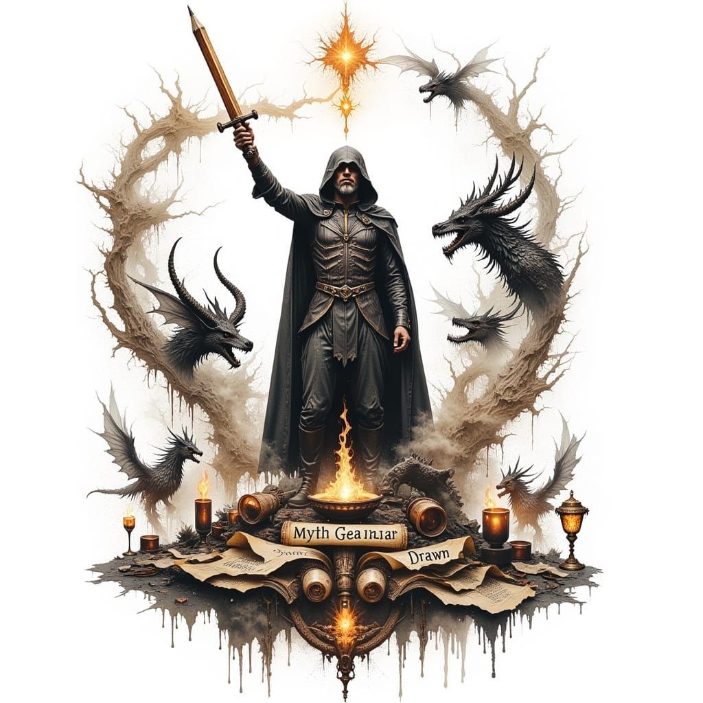 Myth Creator: Heroic Figure with Magical Pencil