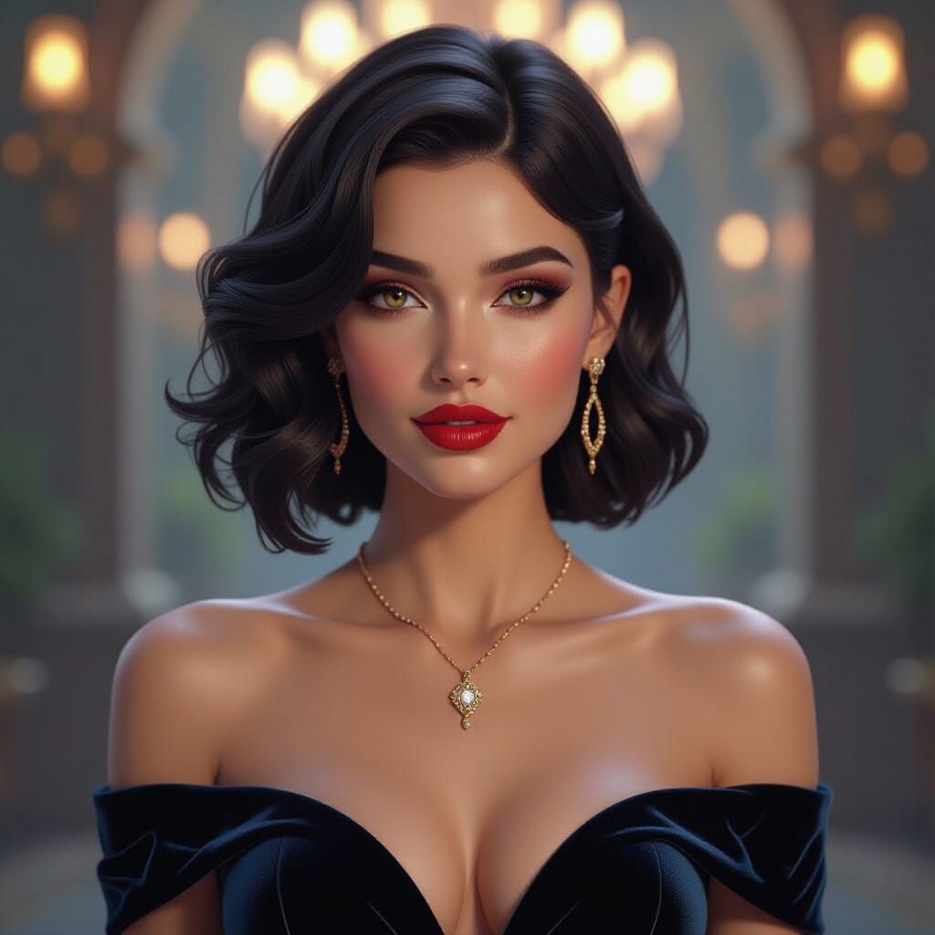 Woman in Strapless Velvet Club Dress, Dark Fantasy Portrait