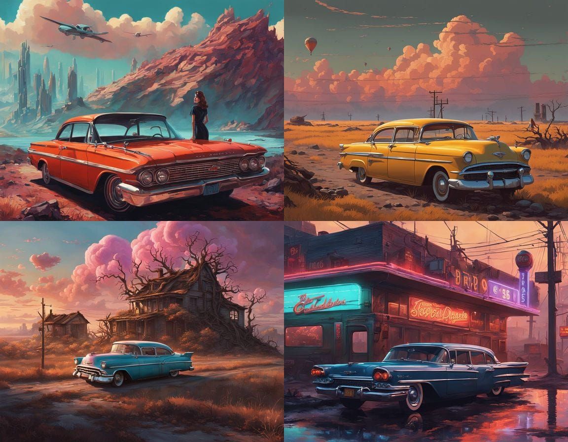 Futuristic Chevy on a Fantastical Levee in Deep Color