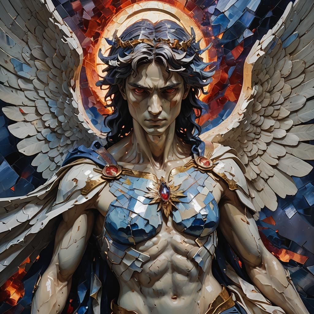 Fallen Angel with Shattered Halo in Surreal Style