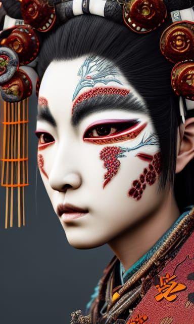 Hybrid Japanese Warrior Woman Portrait