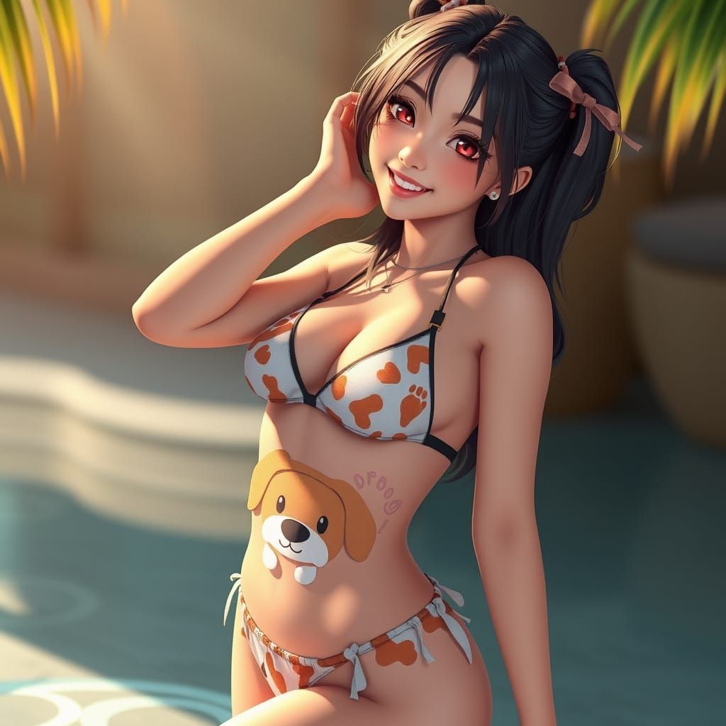 Woman in Doggy Bikini Posing Gracefully in Warm Light