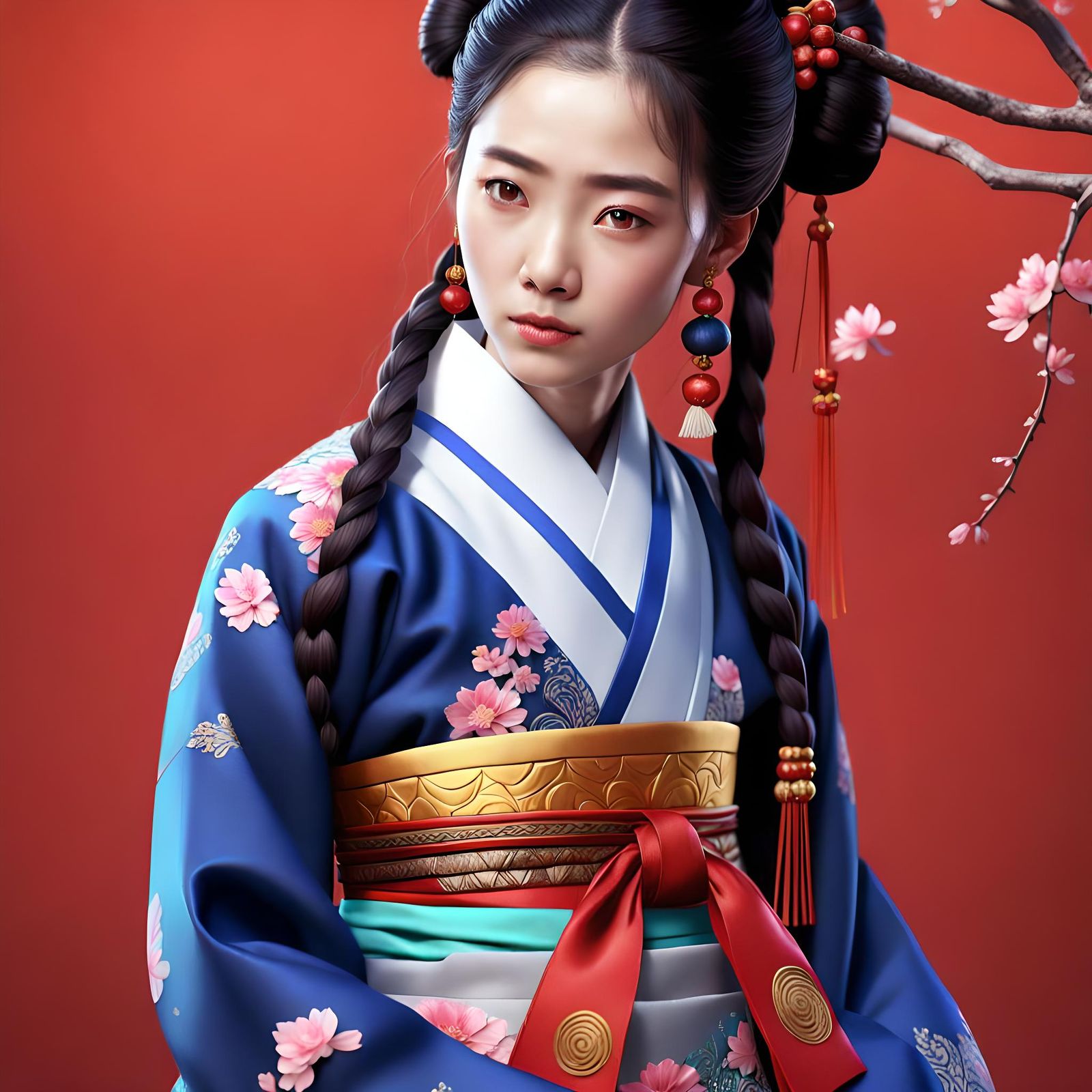 Korean Woman in Hanbok: Detailed Matte Painting
