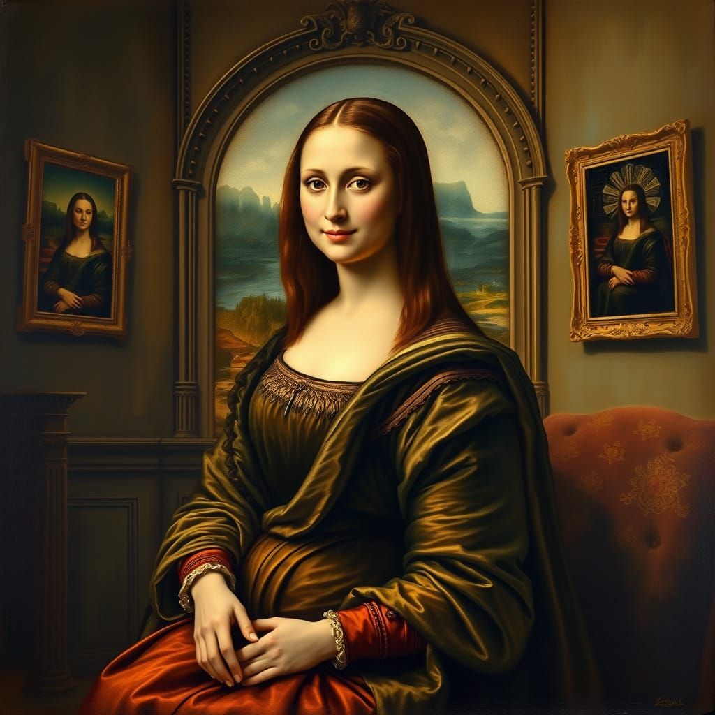 Mona Lisa Portrait in Renaissance Style with Enigmatic Smile