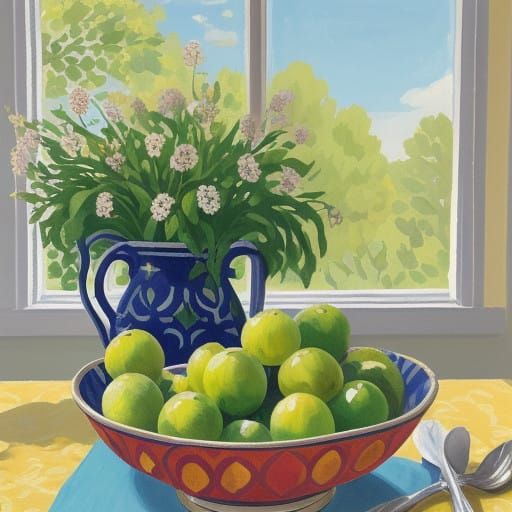 Vibrant Still Life of Plump Gooseberries in a Delicate Gouac...