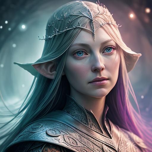 Detailed Hyperrealistic Galadriel Splash Art Portrait