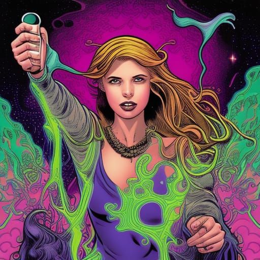 Psychedelic Genie Emerges: Fluorescent Comic Art