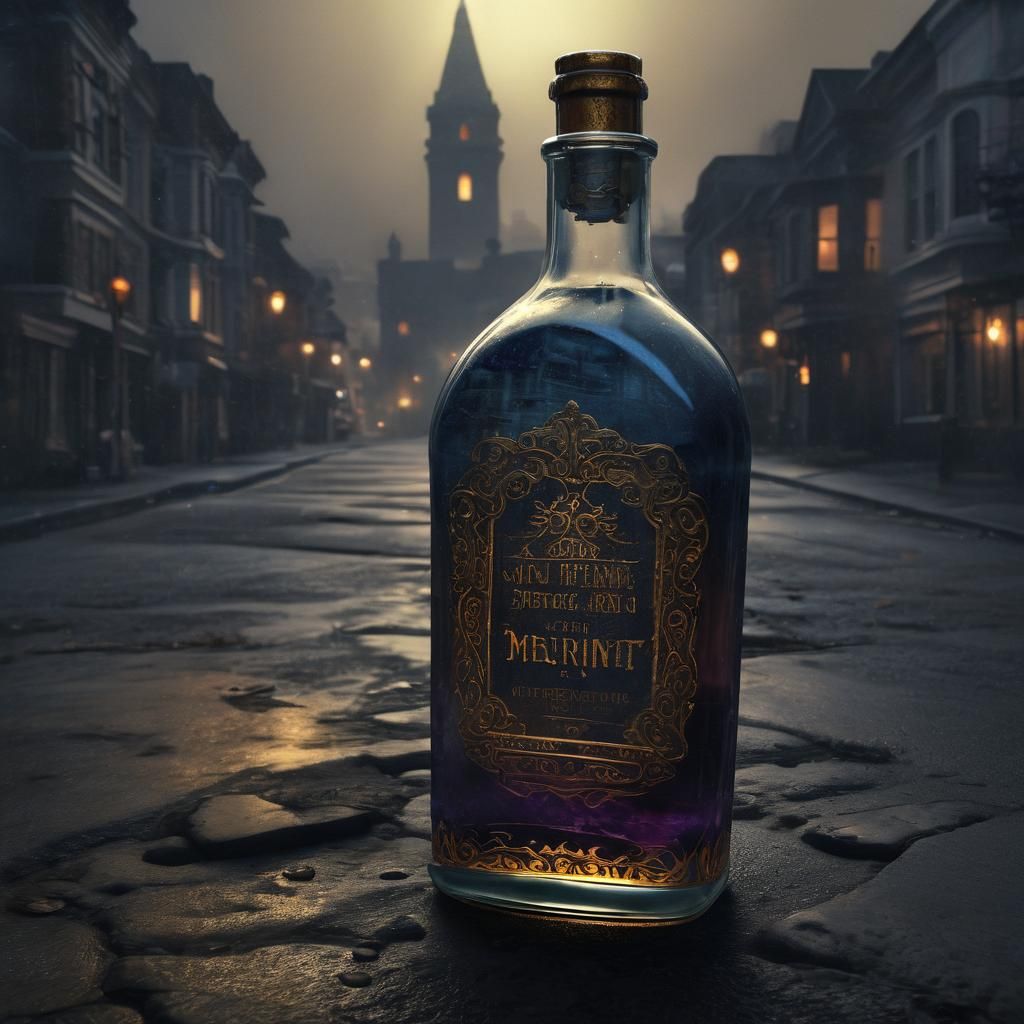 Eerie Glowing Bottle on Foggy San Francisco Street