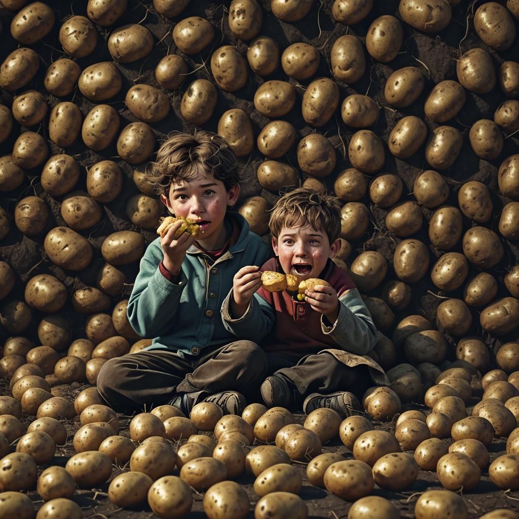 Child Eats Raw Potatoes: Detailed Matte Painting